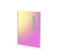 MILAN® Cuaderno A4 con espiral y tapa dura, papel a líneas, 90 hojas de 95 gr/m², colección Sunset, rosa