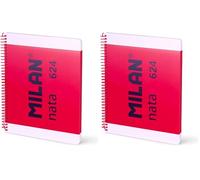 MILAN® Cuaderno A4 con espiral y tapa dura, papel blanco, 80 hojas nata®, rosa (Paquete de 2)