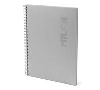MILAN® Cuaderno A4 con espiral y tapa dura, papel cuadriculado, 80 hojas de 95gr/m², colección Shadow gris