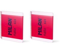 MILAN® Cuaderno A4 con espiral y tapa dura, papel pautado a líneas, 80 hojas nata®, rosa (Paquete de 2)