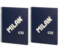 MILAN® Cuaderno A4 con tapa dura, papel pautado a líneas, 80 hojas, serie 1918, azul (Paquete de 2)