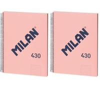 MILAN® Cuaderno A4 con tapa dura, papel pautado a líneas, 80 hojas, serie 1918, rosa (Paquete de 2)