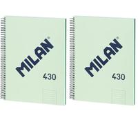 MILAN® Cuaderno A4 con tapa dura, papel pautado a líneas, 80 hojas, serie 1918, verde (Paquete de 2)