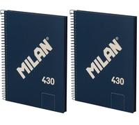 MILAN® Cuaderno A5 con espiral y tapa dura, 80 hojas blancas de 95 gr/m², colección 430 since 1918, azul (Paquete de 2)