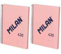 MILAN® Cuaderno A5 con espiral y tapa dura, 80 hojas blancas de 95 gr/m², colección 430 since 1918, rosa (Paquete de 2)