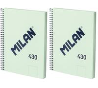 MILAN® Cuaderno A5 con espiral y tapa dura, 80 hojas blancas de 95 gr/m², colección 430 since 1918, verde (Paquete de 2)