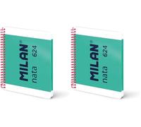 MILAN® Cuaderno A5 con espiral y tapa dura, papel blanco, 80 hojas de 95 gr/m², colección nata®, verde (Paquete de 2)