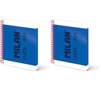 MILAN® Cuaderno A5 con espiral y tapa dura, papel pautado a líneas, 80 hojas de 95 gr/m², colección nata®, azul (Paquete de 2)