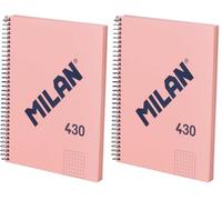 MILAN® Cuaderno A5 con tapa dura, cuadrícula 5 x 5 mm, 80 hojas de 95 gr/m², colección 430, rosa (Paquete de 2)