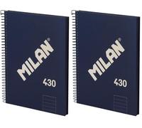 MILAN® Cuaderno A5 con tapa dura, papel a líneas (7 mm), 80 hojas de 95 gr/m², colección 430, azul (Paquete de 2)