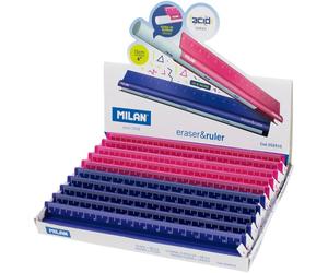 Milan expositor 10 reglas metal touch eraser&ruler 15cm