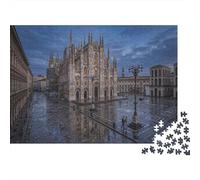 Milan Gatohedral Rompecabezas Premium 1000 Piezas Cartón Grueso Plaza Lluviosa Antistrés Adultos, Entretenimiento Familiar, Regalo Ideal para Días De Lluvia Y Regalo 52x38cm/1000pcs