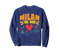 Milan in My Heart - Recuerdo de Viajero de Italia Sudadera, Unisex para Adultos, Azul Marino, M