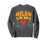 Milan in My Heart - Recuerdo de Viajero de Italia Sudadera, Unisex para Adultos, Jaspeado Oscuro, L