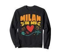 Milan in My Heart - Recuerdo de Viajero de Italia Sudadera, Unisex para Adultos, Negro, S