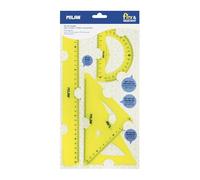 MILAN Kit de trazado con regla 30 cm, escuadra, cartabón y transportador, amarillo flúor, NUEVO
