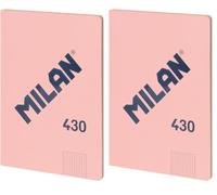 MILAN® Libreta encolada A4, cuadrícula de 5x5mm, 48 hojas A4, papel de 95 gr/m², serie 1918, rosa (Paquete de 2)