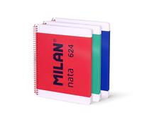 MILAN® Pack 3 cuadernos A4 con espiral y tapa dura, papel a líneas (7 mm), 80 hojas de 95 gr/m², colección nata® 624 since 1918