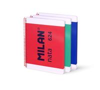 MILAN Pack 3 cuadernos A4 colección nata® 624, espiral, tapa dura, cuadriculado, 80 hojas, 95 g/m²