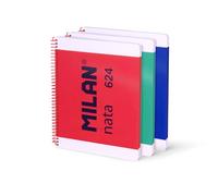 MILAN Pack 3 cuadernos A4 colección nata® 624, espiral, tapa dura, cuadriculado, 80 hojas, 95 g/m²