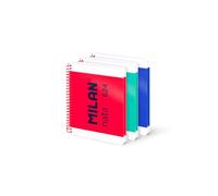 MILAN® Pack 3 cuadernos A5 con espiral y tapa dura, 80 hojas blancas de 95 gr/m², colección nata® 624 since 1918