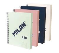 MILAN® Pack 4 cuadernos A4 con tapa dura, papel a líneas (7 mm), 120 hojas de 95 gr/m², colección goma MILAN 430