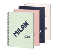 MILAN® Pack 4 cuadernos A4 con tapa dura, papel a líneas (7 mm), 80 hojas de 95 gr/m², colección goma MILAN 430