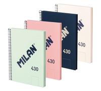 MILAN® Pack 4 cuadernos A5 con espiral y tapa dura, 80 hojas blancas de 95 gr/m², colección 430 since 1918