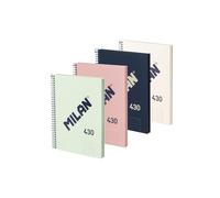 MILAN® Pack 4 cuadernos A5 con tapa dura, papel a líneas (7 mm), 80 hojas de 95 gr/m², colección goma MILAN 430