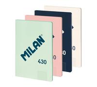 MILAN® Pack 4 libretas A4 encoladas, papel cuadriculado (5 x 5 mm), 48 hojas de 95 gr/m², colección goma MILAN 430