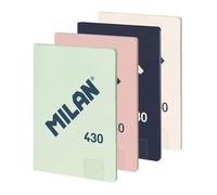 MILAN® Pack 4 libretas A4 encoladas, papel cuadriculado (5 x 5 mm), 48 hojas de 95 gr/m², colección goma 430