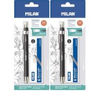 MILAN® Portaminas profesional, Grafito, 5.2 mm con minas de recambio, Negro (Paquete de 2)