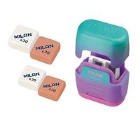 Milan- Sacapuntas Doble (Uno Estándar y otro Maxi) Con Depósito, Diseño Compact (Sunset) y 4 Gomas Milan 430