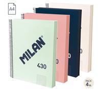 Milan serie 1918 pack de 4 cuadernos espiral formato a4 cuadricula 5x5