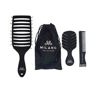 Milano Collection Women’s Gentle No-Tangle Wet & Dry Speed Styling Wide Bristle Wig Brush for Human Hair Wigs, Synthetic Wigs & All Types of Human Hair (2-Pack)