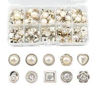 Milaosk 100 Pcs Botones de Perlas Sintéticas Vintage, de Vástago de Media Bola y Diamantes de Imitación Blancos para Camisas de Ropa (10 Estilos)