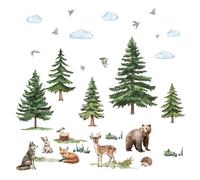 milaosk Pegatinas de Pared Animales del Bosque de Pinos Vinilo Adhesivo Murales Lobo Ciervo Zorro Oso Conejo Vinilo Pared Decorativos Guardería Habitación Infantiles Bebés Niños