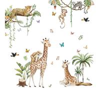 milaosk Pegatinas de Pared Animales del Bosque Vinilos de Pared Decorativos Murales Adhesivos Mono Jirafa Pájaro oso Leopardo Papel Pintado para Infantiles Habitación Niño Bebés Dormitorio Guardería