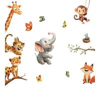 milaosk Pegatinas de Pared Animales Vinilos Decorativas Jungla Tigre Leopardo Jirafa Zorro Elefante Mono Vinilo Adhesivo Pared Infantil Papel Pintado Habitacion Bebe Niños