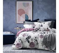 MILDLY - Funda nórdica de 200 x 200 cm, algodón, con violeta, hortensia floral, 100% algodón lavado, textura lino, certificado Oeko-TEX, Tropicales Fleurs Juego de cama de 200 x 200 cm, algodón con 2