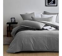 MILDLY - Funda nórdica de 240 x 260 cm, algodón, 100% algodón lavado, juego de funda nórdica, certificado Öko-Tex, color gris humo, 240 x 260 cm, algodón con cremallera y 2 fundas de almohada de 65 x