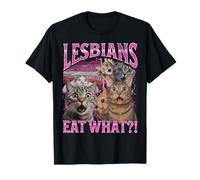 MildlyPerturbed Lesbianas Comen ¿Qué?! Gato Divertido Orgullo Gay LGBTQ Juego de Palabras Bootleg Camiseta Unisex-Adultos Camiseta de Orgullo LGBTQ+ Manga de Doble Puntada T-Shirt Negro, Multicolor S