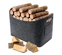 Milduall Bolsa de Fieltro, Cesta de Leña Extra Grande 53x40x30cm Con Asas, Leñero Interior Plegable, Shopper, Cesta de Almacenaje Para Madera y Periódicos