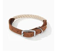 Mile High Life Collar de Cuero Genuino de Cuerda de algodón de Primera Calidad Perro (M, Beige)