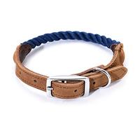 Mile High Life Collar de Cuero Genuino de Cuerda de algodón de Primera Calidad Perro (S, Armada)