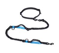 Mile High Life Correa de cintura manos libres para entrenamiento de perros para correr y trotar, cinturón ajustable con doble asa, elástico reflectante para perros medianos y grandes (azul, 2,1 m)