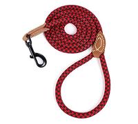 Mile High Life Correa de Cuerda de Perro de Escalada de montaña con Mango de Cuero(183 CM, Negro Rojo)