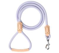 Mile High Life Correa de cuero para perro, correa de cuerda con mango de cuero auténtico resistente y fuerte, suave y cómoda para perros pequeños, medianos y grandes (morado, 122 cm)