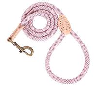 Mile High Life - Correa de perro de cuerda de 5 pies con punta de cuero genuino, correa de cuerda reflectante para perros medianos y grandes (Rosa, 152 cm)