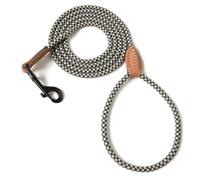 Mile High Life Correa para perro pequeño, correa de cuerda fina con conexión de piel auténtica y cierre de metal resistente, ideal para perros pequeños y medianos (caqui negro, 60 pulgadas-1/3)